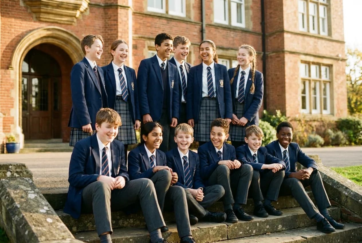 A class photo on the school steps