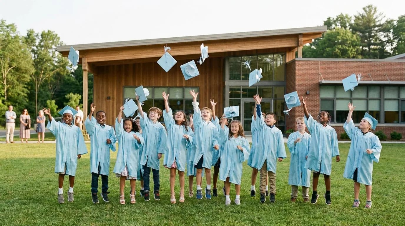 Graduation day: children throwing their caps