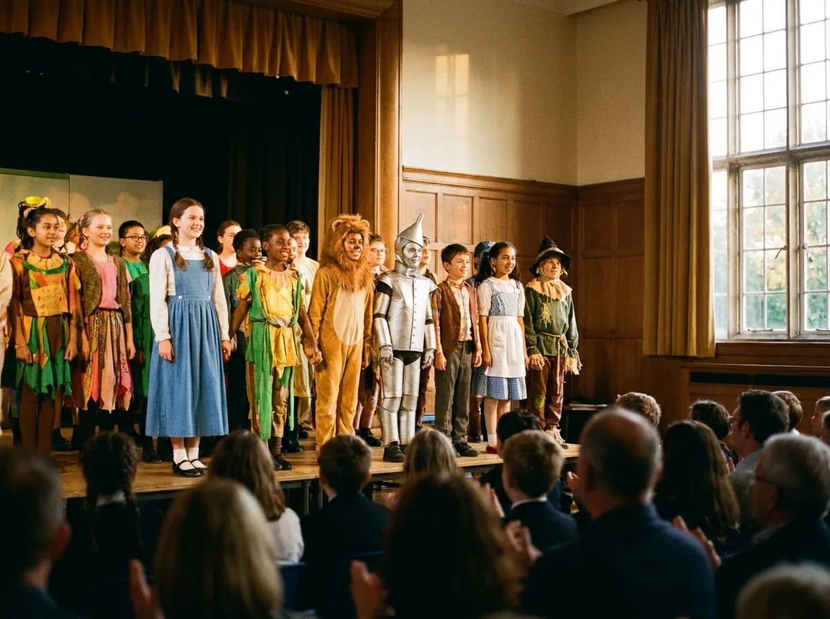 The cast of the school musical taking a bow